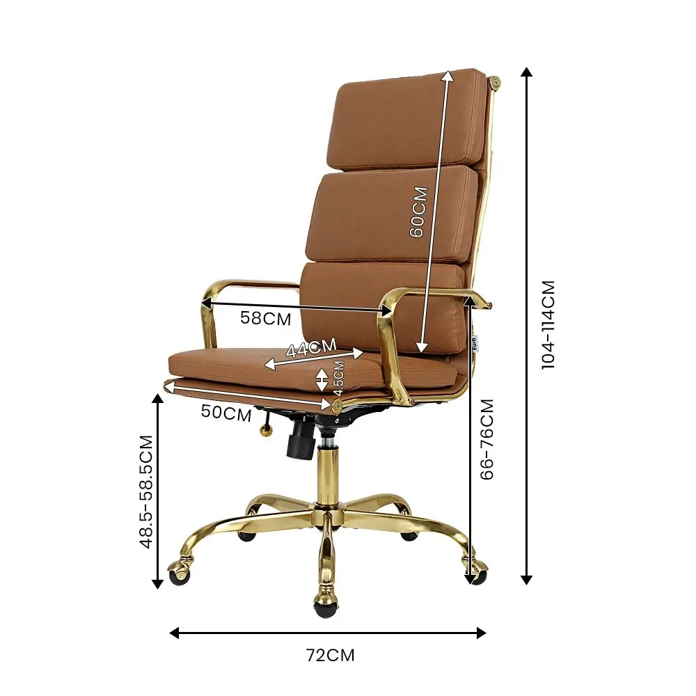 Furb Executive Office Chair High-Back PU Leather Seat Tan