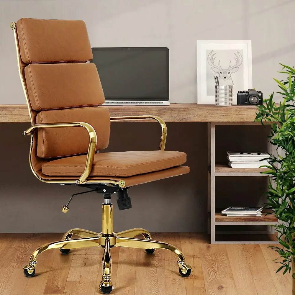 Furb Executive Office Chair High-Back PU Leather Seat Tan