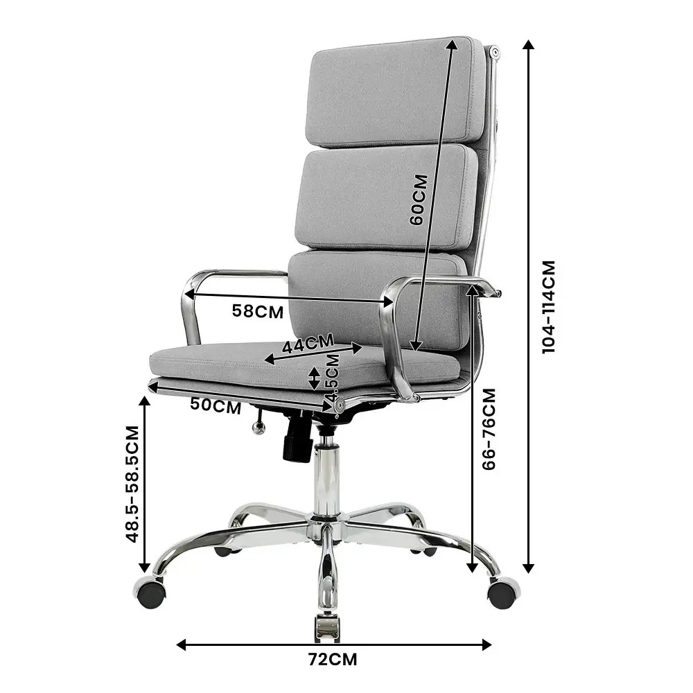 Furb Office Chair Executive High-Back Fabric Seat Light Grey