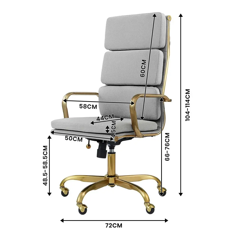 Furb Executive Office Chair Ergonomic High-Back Fabric Seat Gold Frame Light Grey