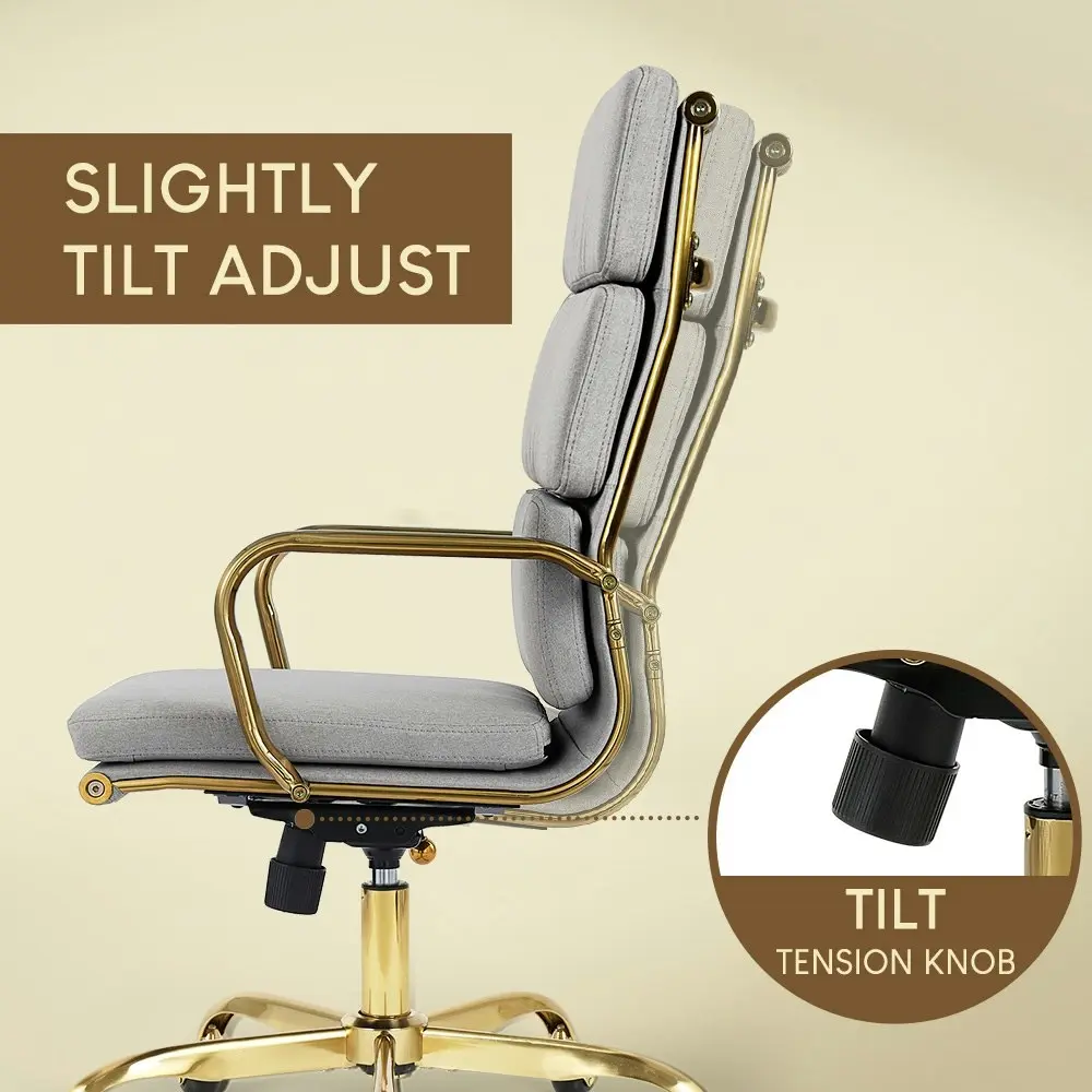 Furb Executive Office Chair Ergonomic High-Back Fabric Seat Gold Frame Light Grey