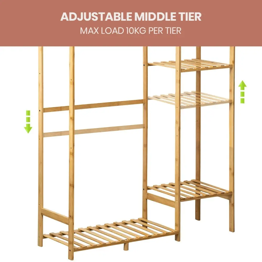 Furb Open Wardrobe Clothes Rail Rack Hanging Garment Bamboo Organizer Coat Shelf Stand Shoes Storage