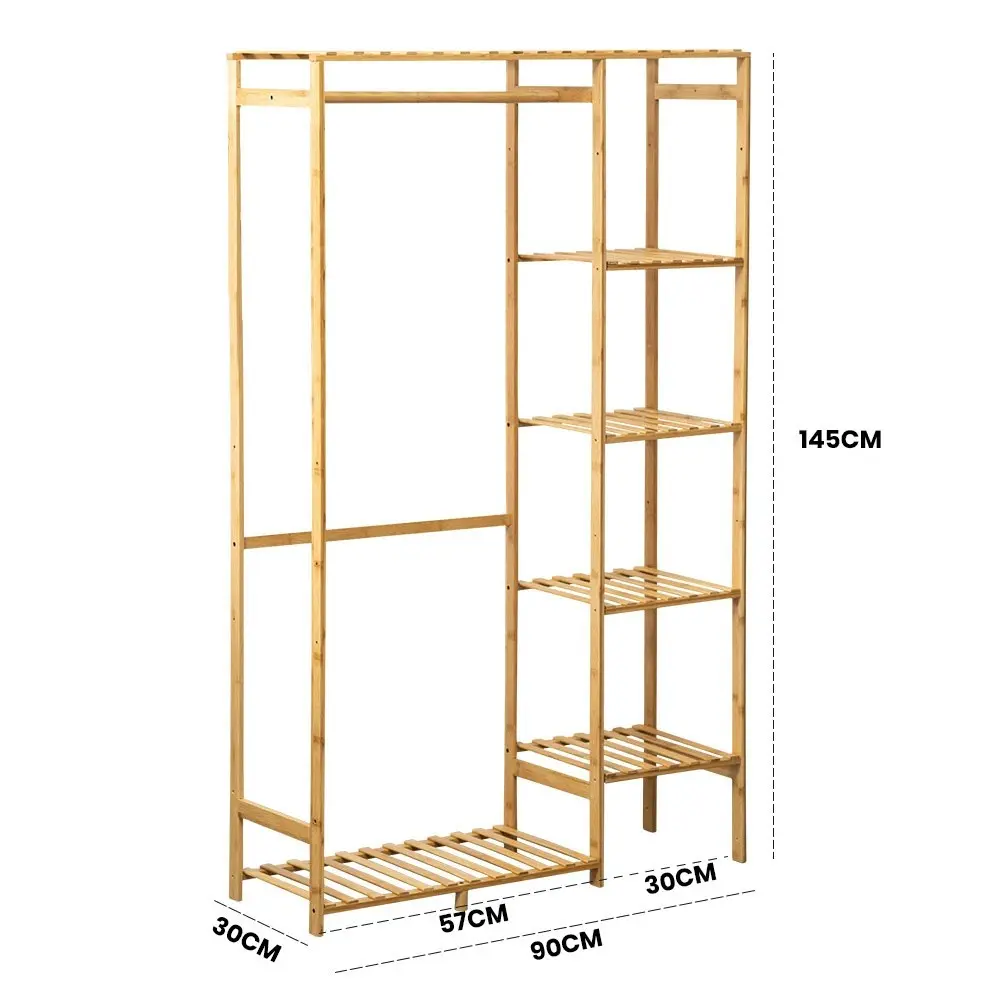 Furb Open Wardrobe Clothes Rail Rack Hanging Garment Bamboo Organizer Coat Shelf Stand Shoes Storage