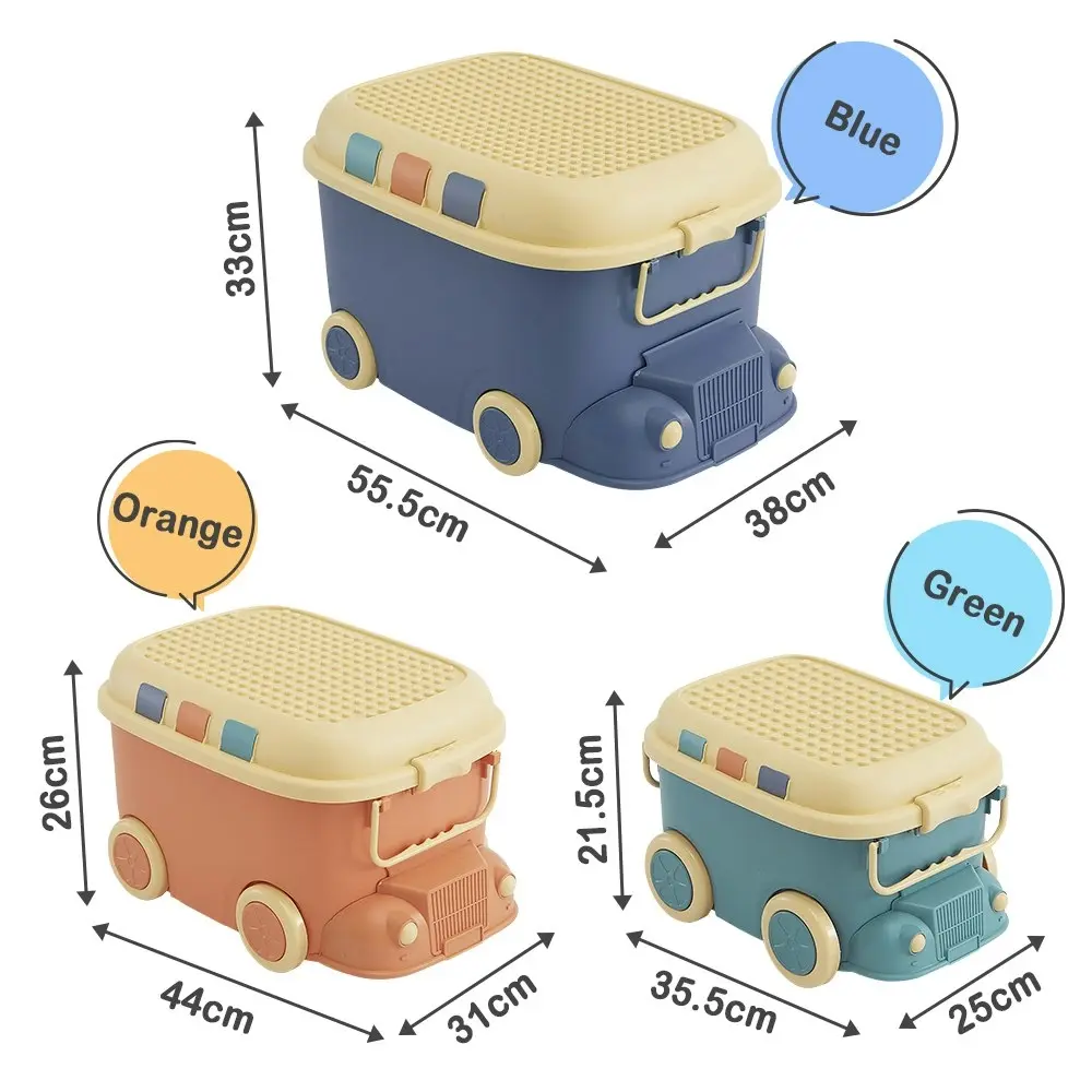 Juna 3PCS Toy Storage Box w Casters Cute Car Toy Container Kids Toys Organiser Stackable Snack Boxes