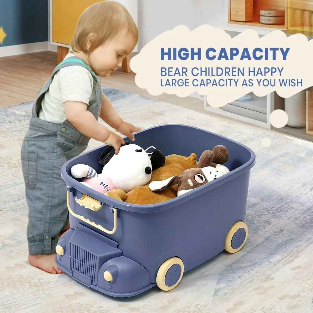 Juna 3PCS Toy Storage Box w Casters Cute Car Toy Container Kids Toys Organiser Stackable Snack Boxes