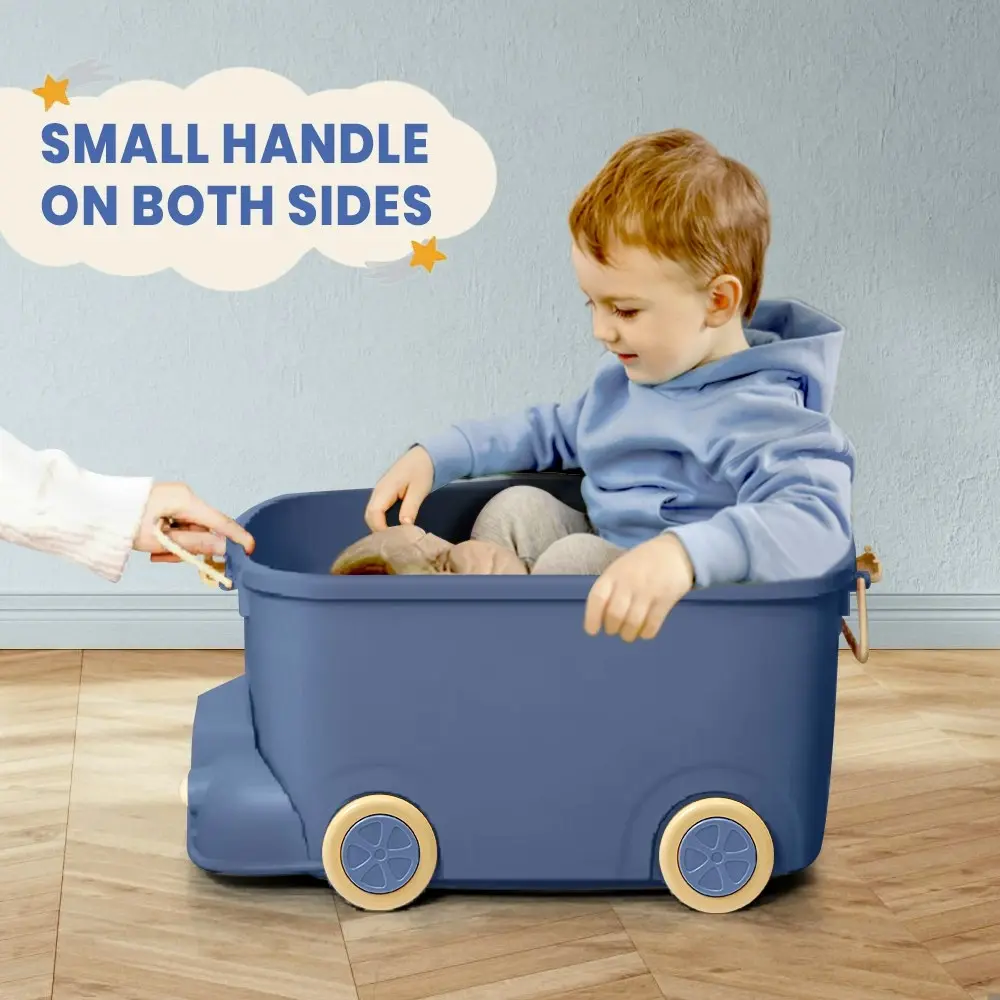 Juna 3PCS Toy Storage Box w Casters Cute Car Toy Container Kids Toys Organiser Stackable Snack Boxes