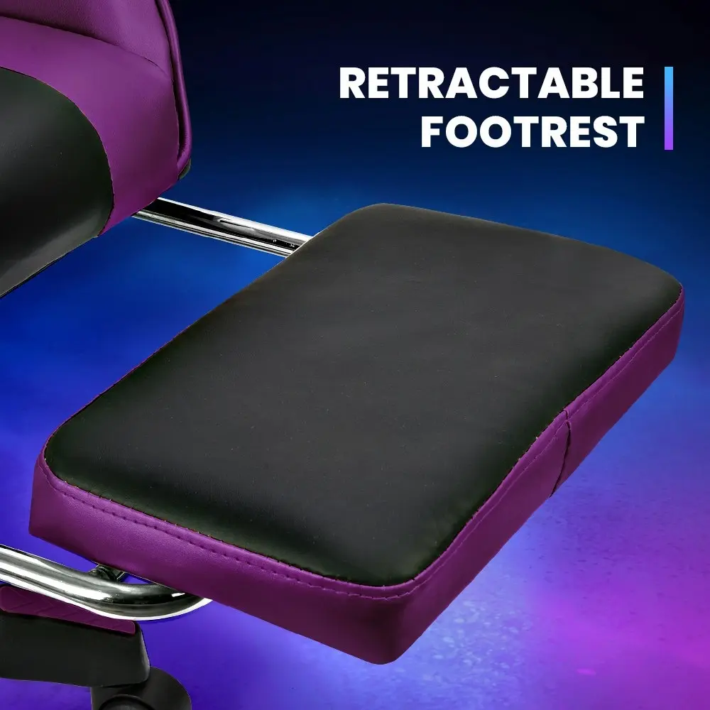 Furb Gaming Chair Racing Recliner Footrest Office Chair Lumbar Support Headrest Purple