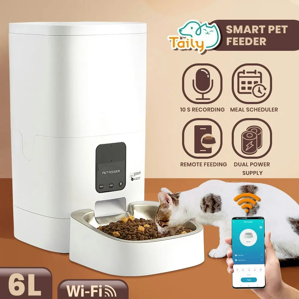 Taily 6L Auto Cat Feeder Automatic Pet Dog Food Dispenser Smart Wifi 10S Voice W/ App Remote Control