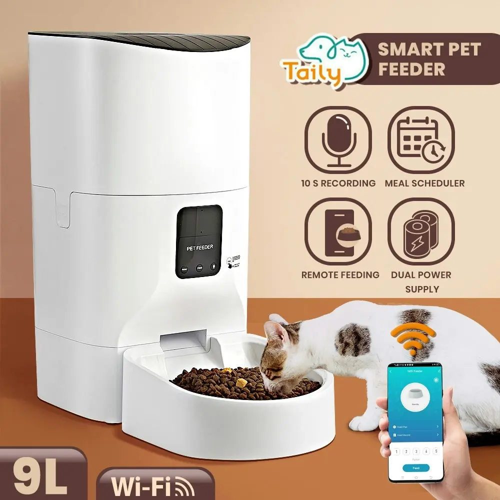 Taily 9L Auto Cat Feeder Automatic Pet Dog Food Dispenser Smart Wifi 10S Voice W/ App Remote Control