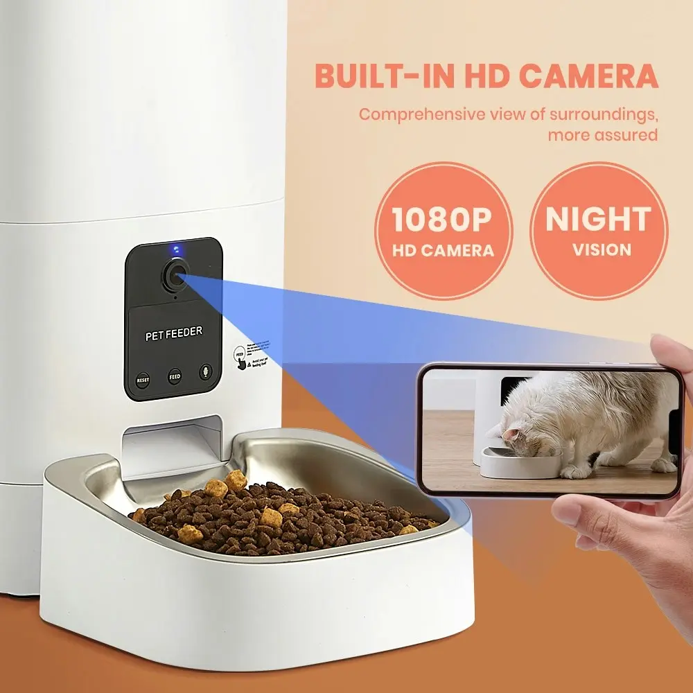 Taily 6L Auto Cat Feeder Automatic HD Camera Pet Dog Food Dispenser Smart Wifi W/ App Remote Control