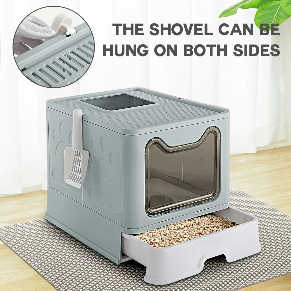 Taily Foldable Cat Litter Box Enclosed Kitty Toilet Hooded Tray Kit With Litter Scoop Large Green