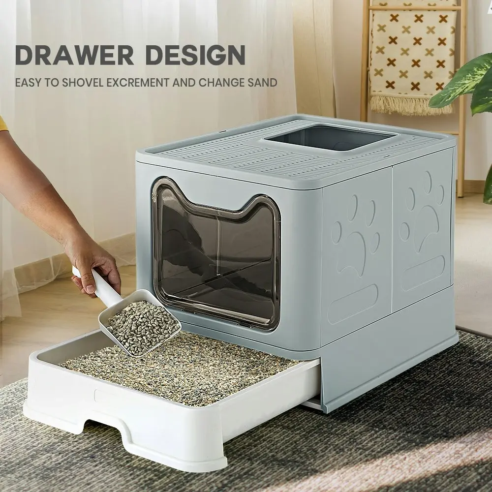 Taily Foldable Cat Litter Box Enclosed Kitty Toilet Hooded Tray Kit With Litter Scoop Large Green