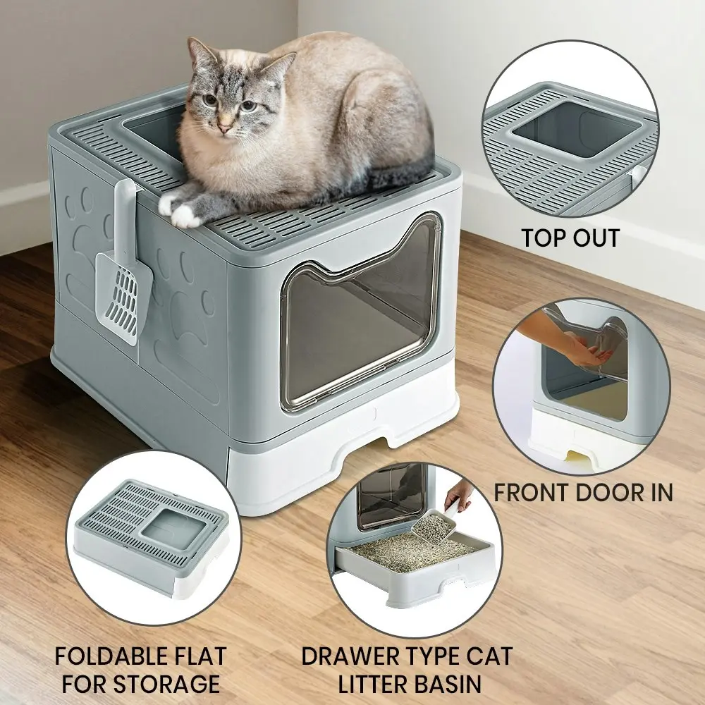 Taily Foldable Cat Litter Box Enclosed Kitty Toilet Hooded Tray Kit With Litter Scoop Large Green