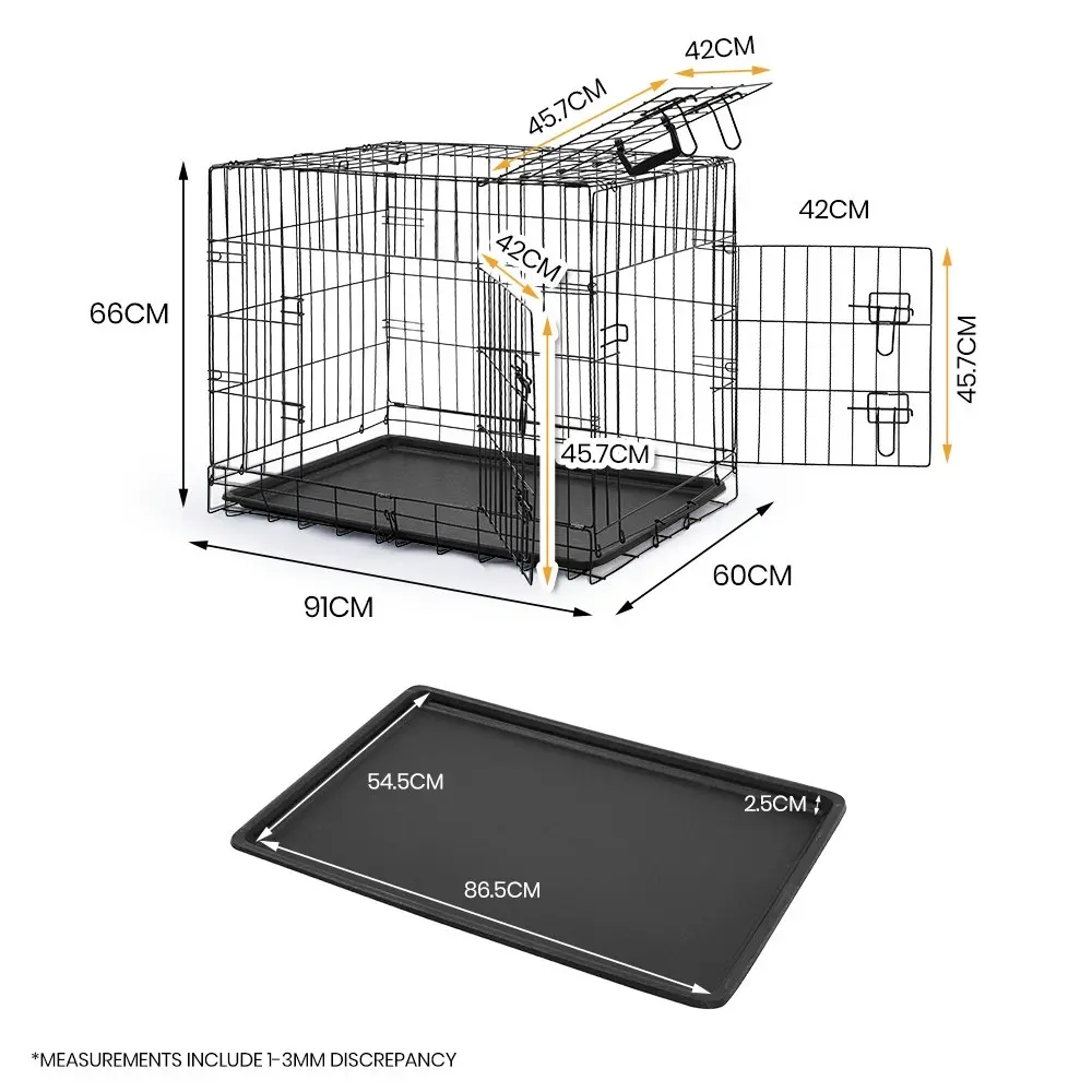 Taily 36" Dog Cage 3 Doors Pet Crate Foldable Metal Frame Kennel Rabbit Cat Puppy Playpen House Tray