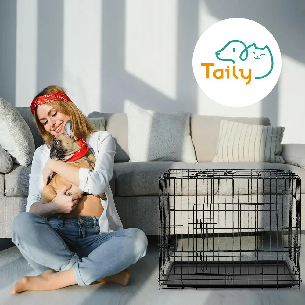 Taily 36" Dog Cage 3 Doors Pet Crate Foldable Metal Frame Kennel Rabbit Cat Puppy Playpen House Tray