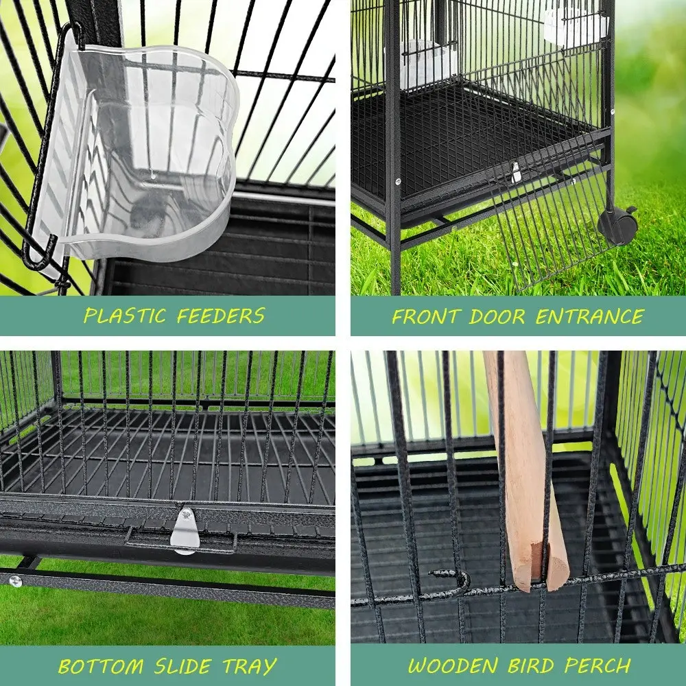 Taily 85CM Bird Cage Stand-Alone Aviary Budgie Perch Castor Wheel Large Cages w Removable Tray Black