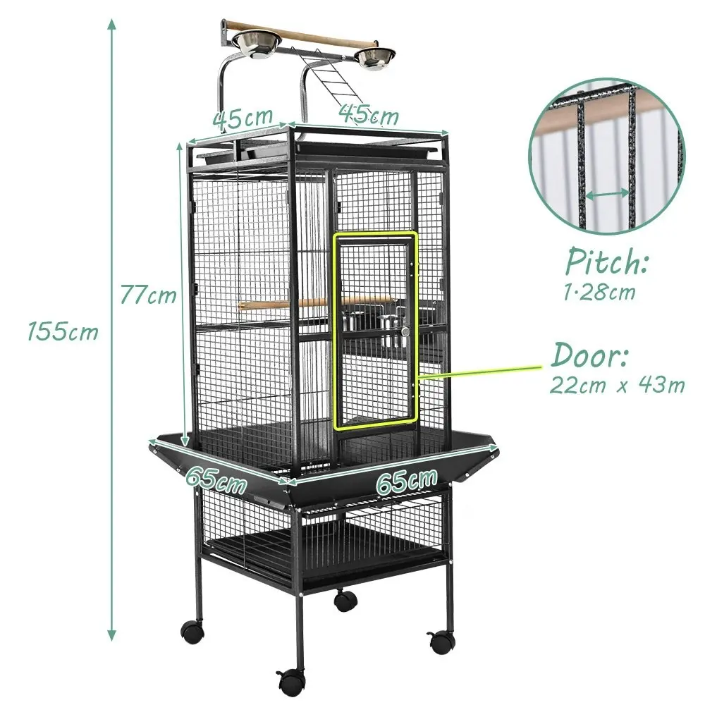 Taily 155CM Large Bird Cage Stand-Alone Aviary Budgie Perch Castor Wheel Large Cages Removable Tray