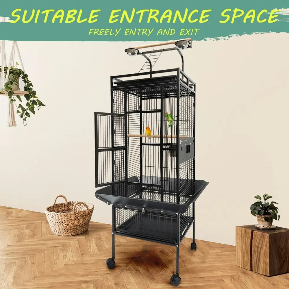 Taily 155CM Large Bird Cage Stand-Alone Aviary Budgie Perch Castor Wheel Large Cages Removable Tray