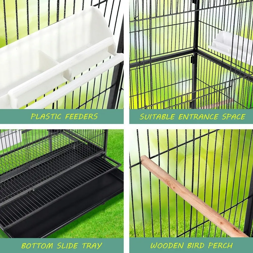 Taily Bird Cage Large Cages Stand-Alone Aviary Budgie Perch Castor Wheels Removable Tray Black 132cm