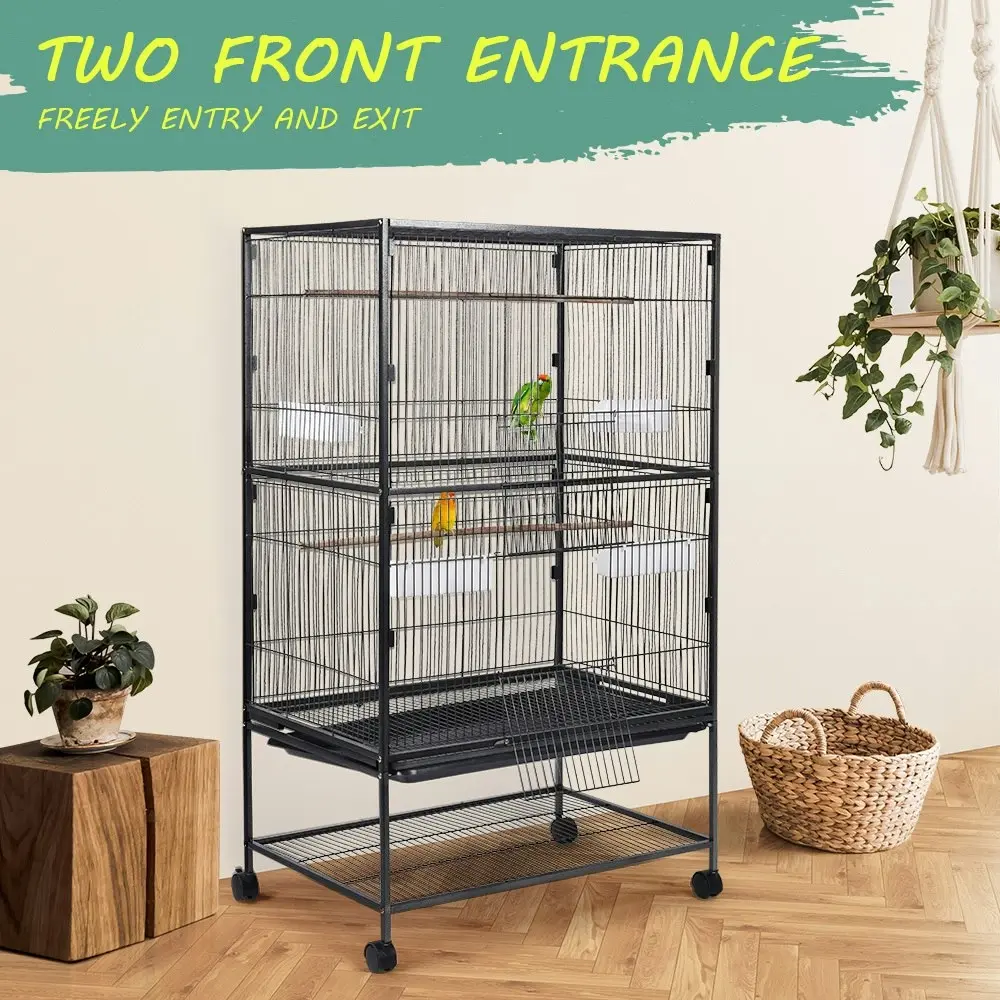 Taily Bird Cage Large Cages Stand-Alone Aviary Budgie Perch Castor Wheels Removable Tray Black 132cm