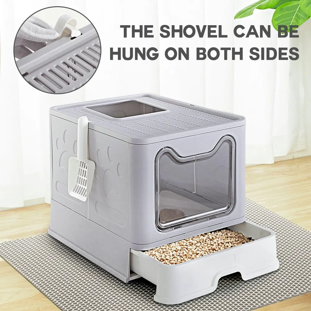 Taily Foldable Cat Litter Box Enclosed Kitty Toilet Hooded Tray Kit With Litter Scoop Large Grey