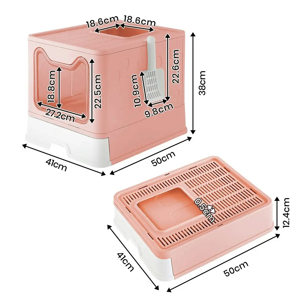 Taily Foldable Cat Litter Box Enclosed Kitty Toilet Hooded Tray Kit With Litter Scoop Large Pink