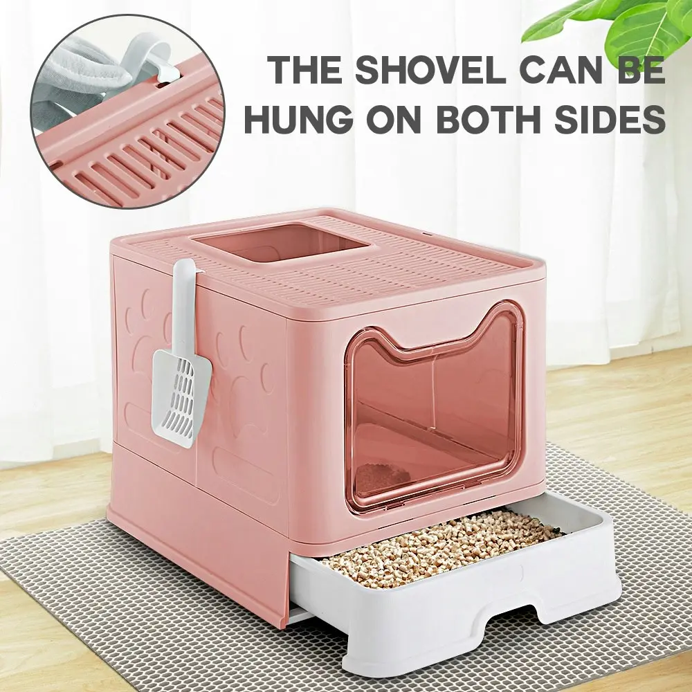 Taily Foldable Cat Litter Box Enclosed Kitty Toilet Hooded Tray Kit With Litter Scoop Large Pink