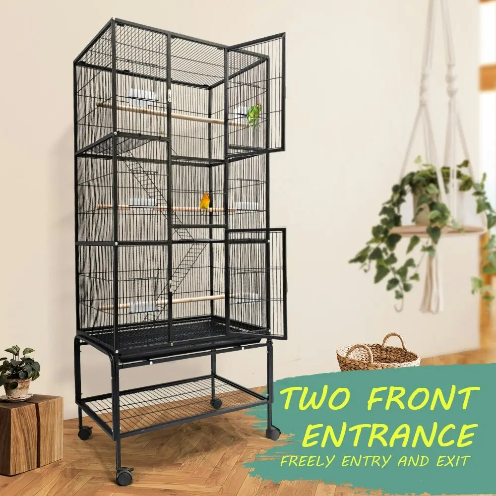 Taily 176CM Large Bird Cage Stand-Alone Aviary Budgie Perch Castor Wheel Large Cages Removable Tray