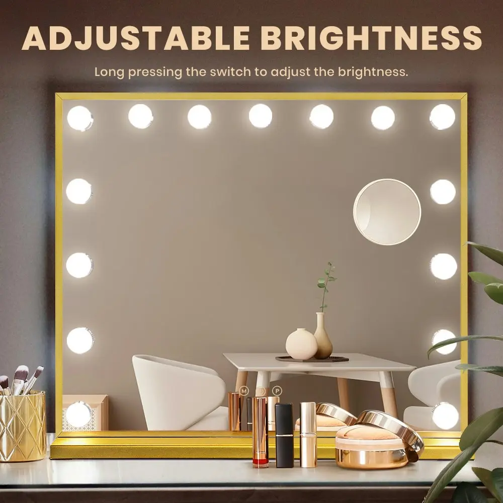 Simplus Vanity Makeup Mirror With Lights Hollywood LED Mirrors Stand Wall Mounted 15 Blubs Gold