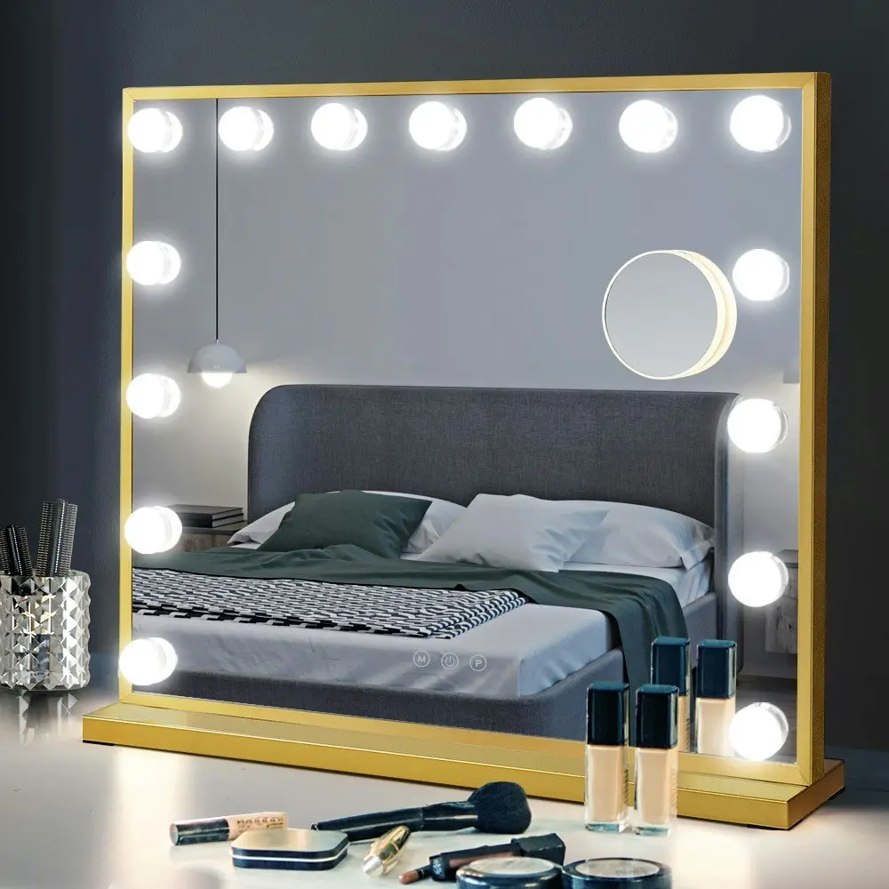 Simplus Vanity Makeup Mirror With Lights Hollywood LED Mirrors Stand Wall Mounted 15 Blubs Gold