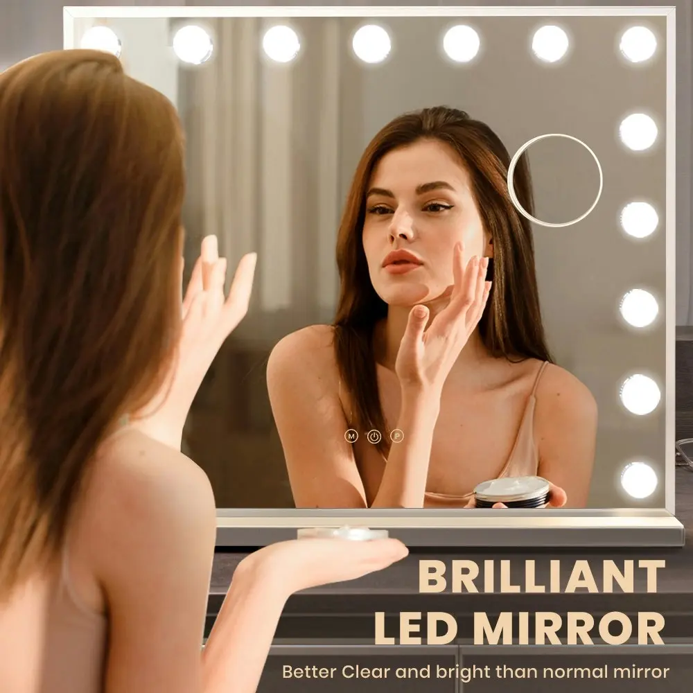 Simplus Vanity Makeup Mirror With Lights Hollywood LED Mirrors Stand Wall Mounted 17 Blubs White