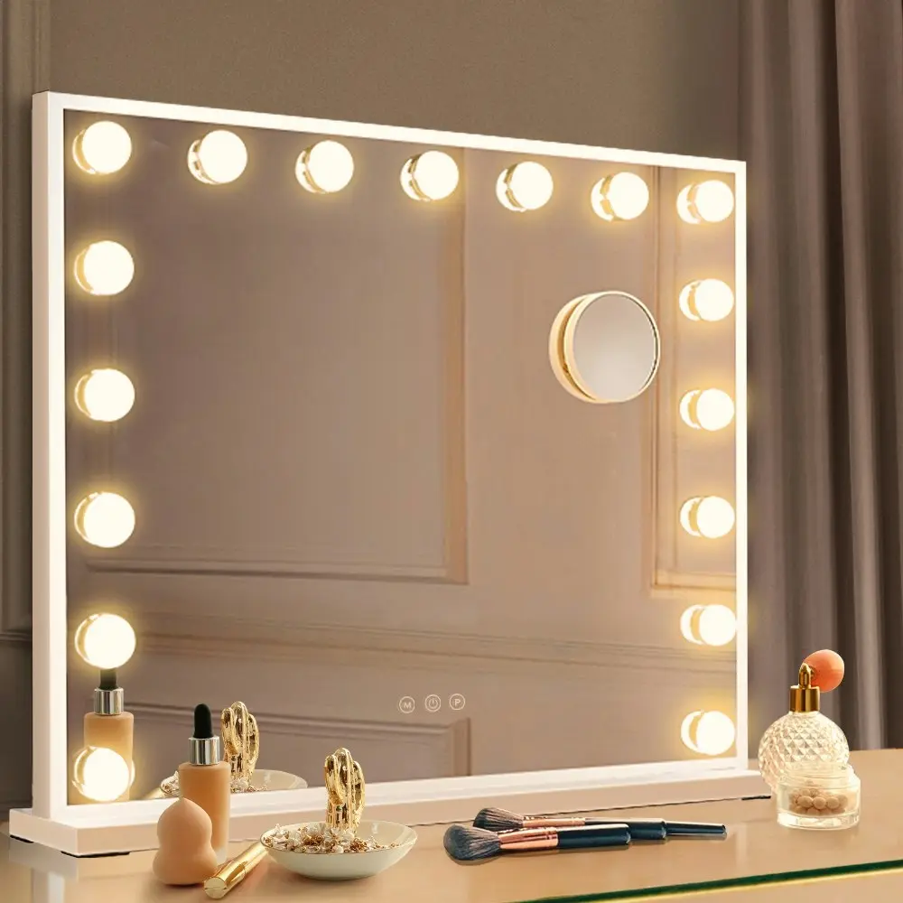 Simplus Vanity Makeup Mirror With Lights Hollywood LED Mirrors Stand Wall Mounted 17 Blubs White