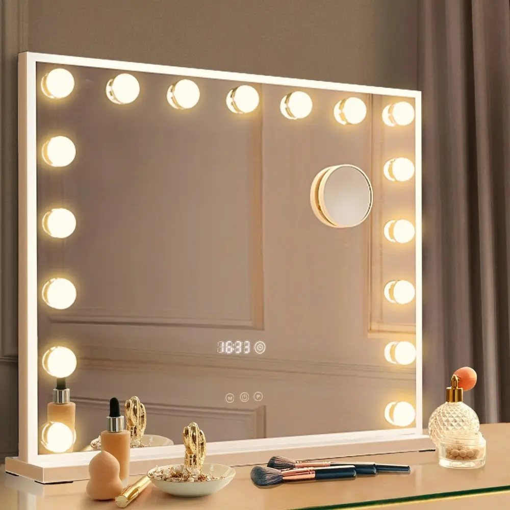 Simplus Vanity Makeup Mirror With 17 Blubs Lights Hollywood LED Mirrors Stand Wall Mounted White