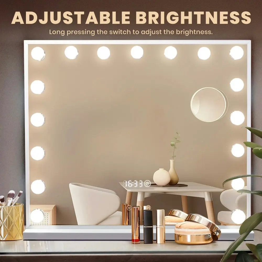 Simplus Vanity Makeup Mirror With 17 Blubs Lights Hollywood LED Mirrors Stand Wall Mounted White