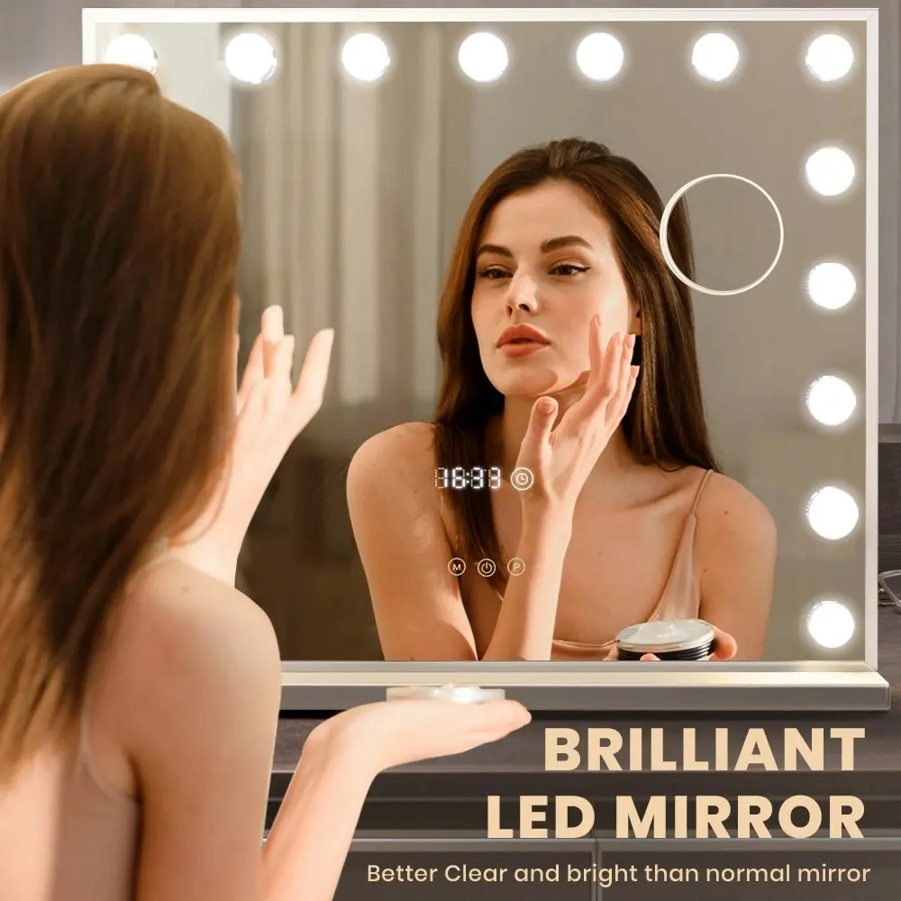 Simplus Vanity Makeup Mirror With 17 Blubs Lights Hollywood LED Mirrors Stand Wall Mounted White