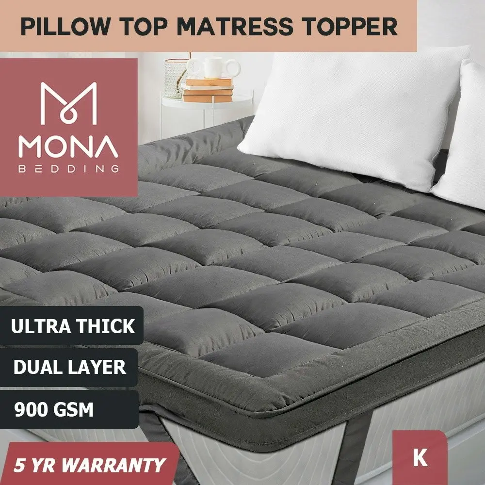 Mona Bedding Pillowtop Mattress Topper 2Layer Microfibre Protector Bed Mat Pad Cover Underlay King