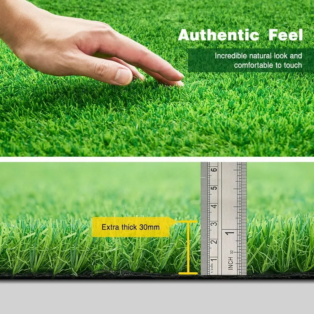 Groverdi Artificial Grass Synthetic Lawns 1mx10m Fake Grass Turf Plastic Plant 30mm 3-Coloured