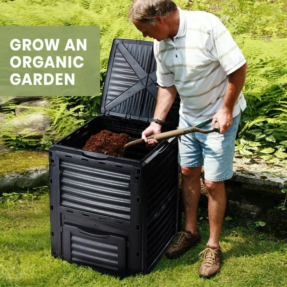 Groverdi 290L Compost Bin Recycle Composter Food Waste Kitchen Outdoor Garden Composting Box Black