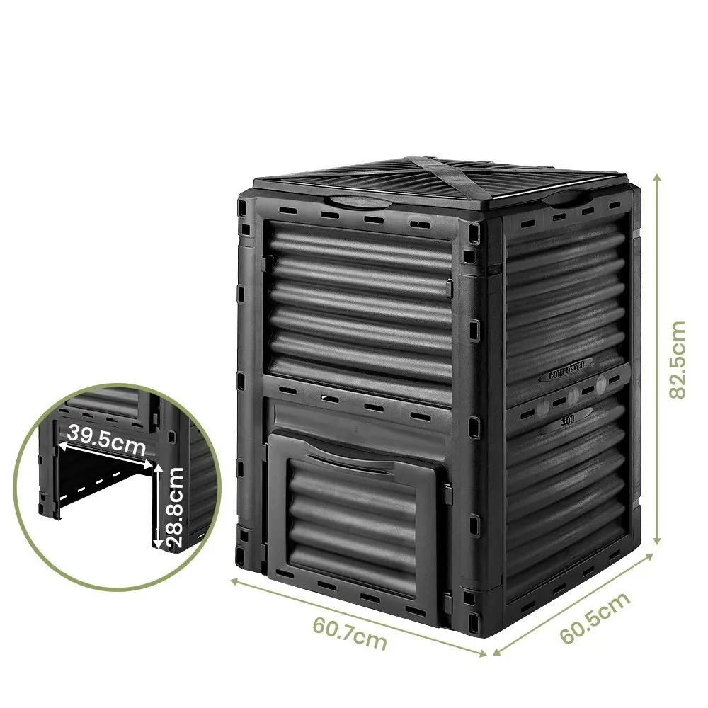 Groverdi 290L Compost Bin Recycle Composter Food Waste Kitchen Outdoor Garden Composting Box Black