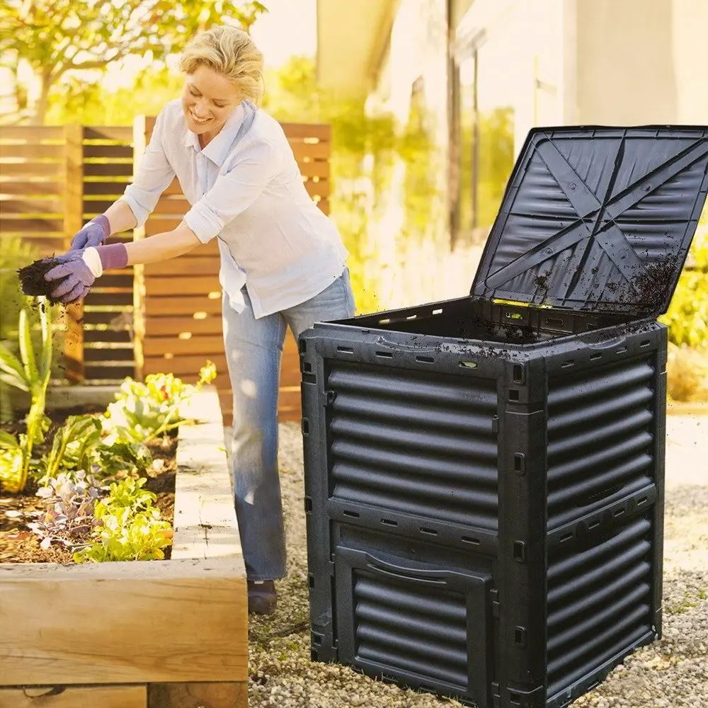 Groverdi 290L Compost Bin Recycle Composter Food Waste Kitchen Outdoor Garden Composting Box Black