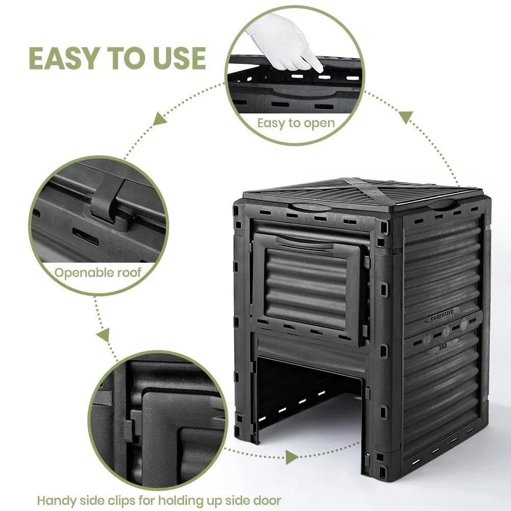 Groverdi 290L Compost Bin Recycle Composter Food Waste Kitchen Outdoor Garden Composting Box Black