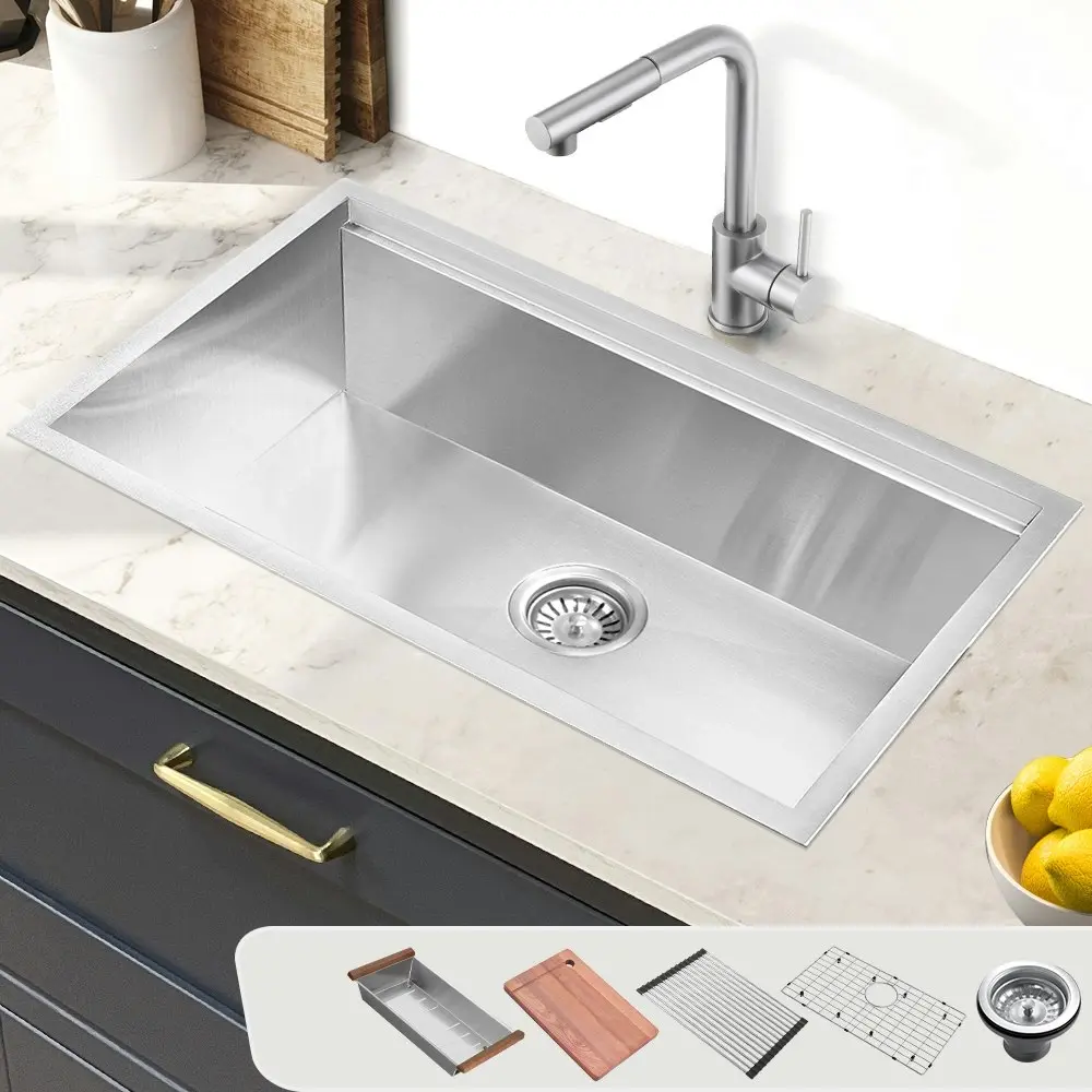 Simplus Stainless Steel Kitchen Workstation Sink 75x45CM Laundry Undermount Single Bowl Set Silver