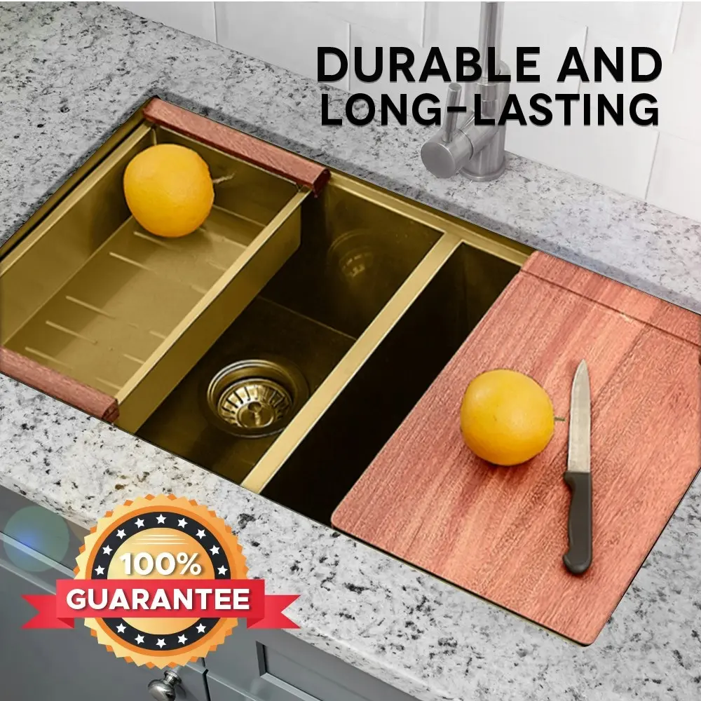 Simplus Stainless Steel Kitchen Workstation Sink 82x45CM Laundry Undermount Double Bowl Set Gold