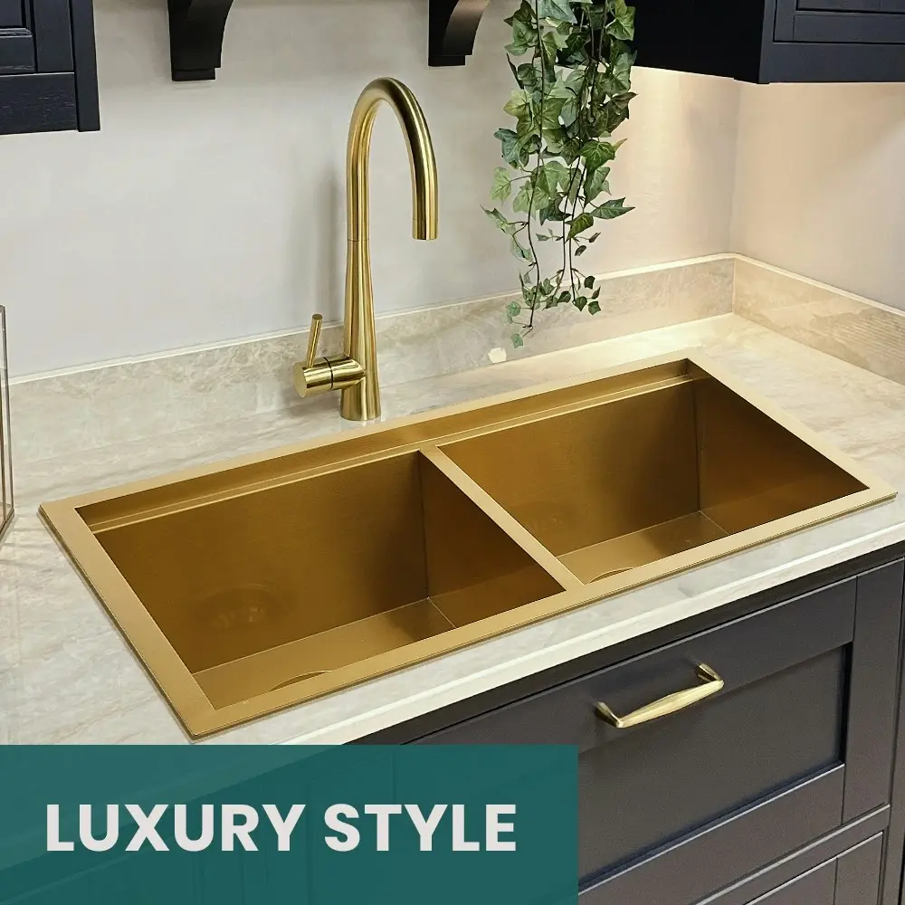 Simplus Stainless Steel Kitchen Workstation Sink 82x45CM Laundry Undermount Double Bowl Set Gold