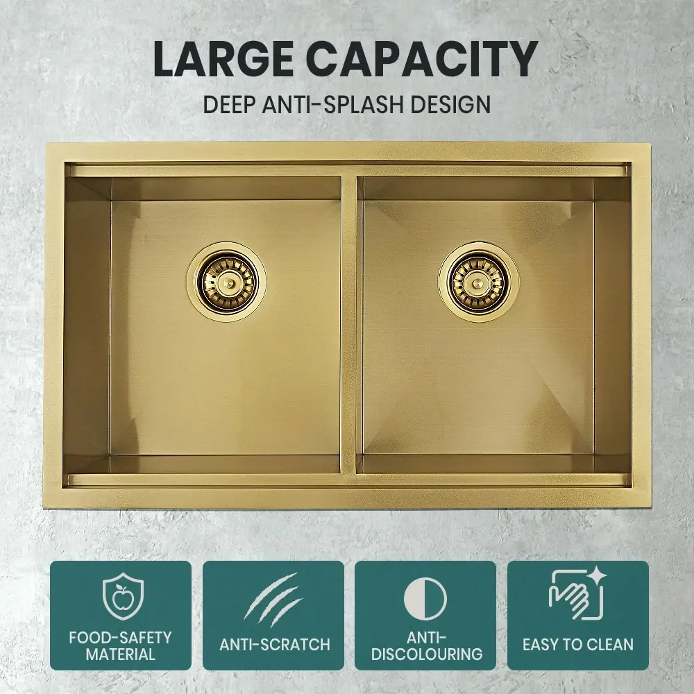 Simplus Stainless Steel Kitchen Workstation Sink 82x45CM Laundry Undermount Double Bowl Set Gold