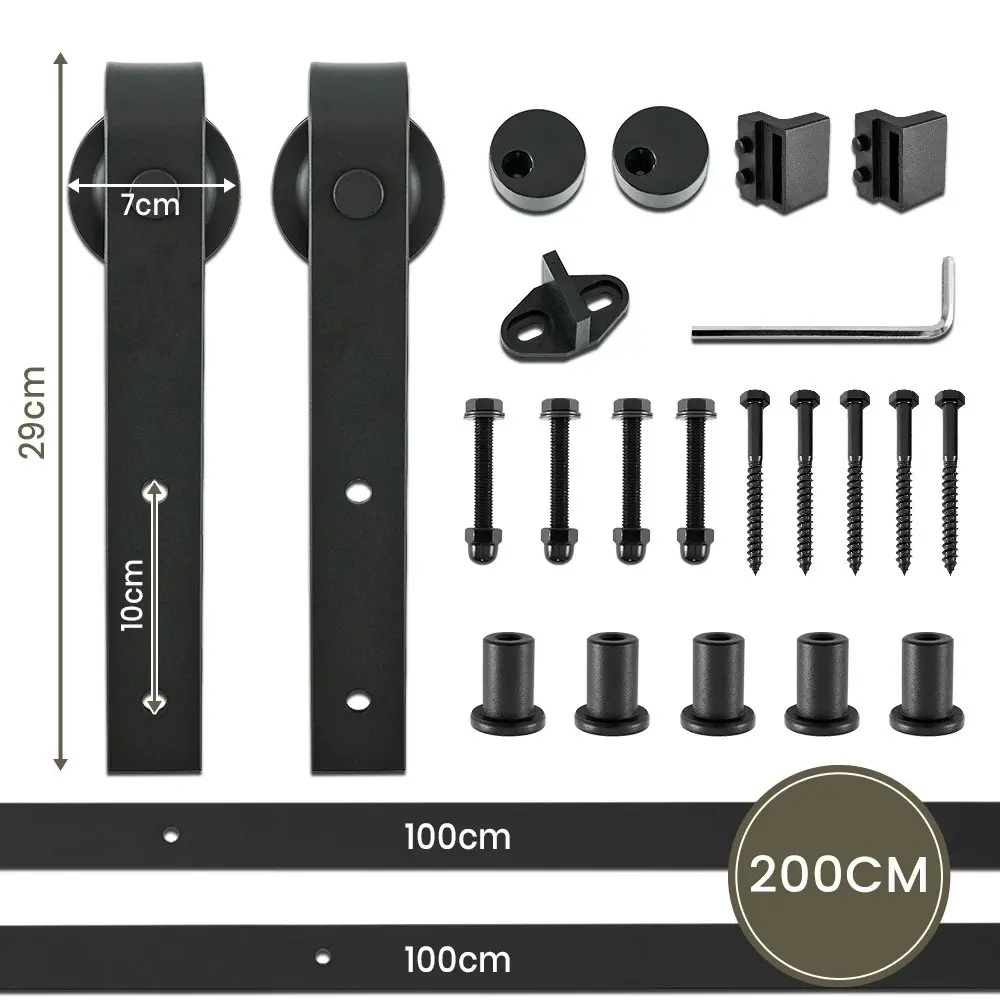 Furb Sliding Barn Door Hardware Kit Single Door Track Roller Classic Antique Style 2M