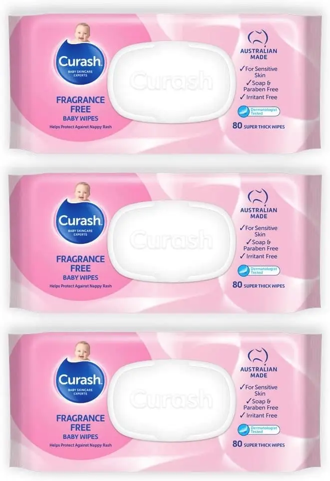 Curash Fragrance Free Baby Wipes 3x80 Pack