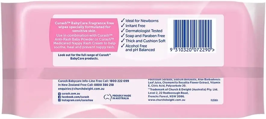 Curash Fragrance Free Baby Wipes 80 Pack