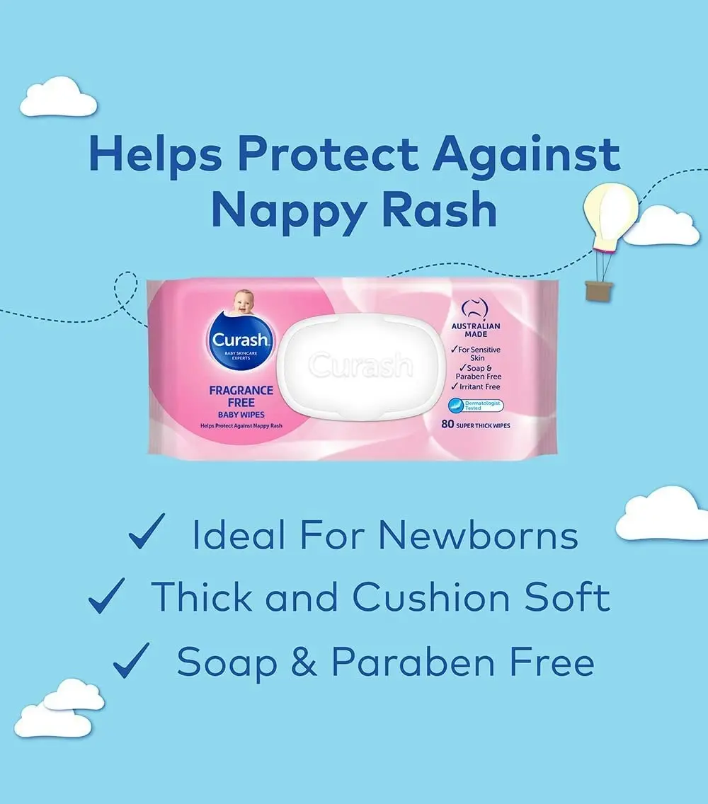 Curash Fragrance Free Baby Wipes 80 Pack