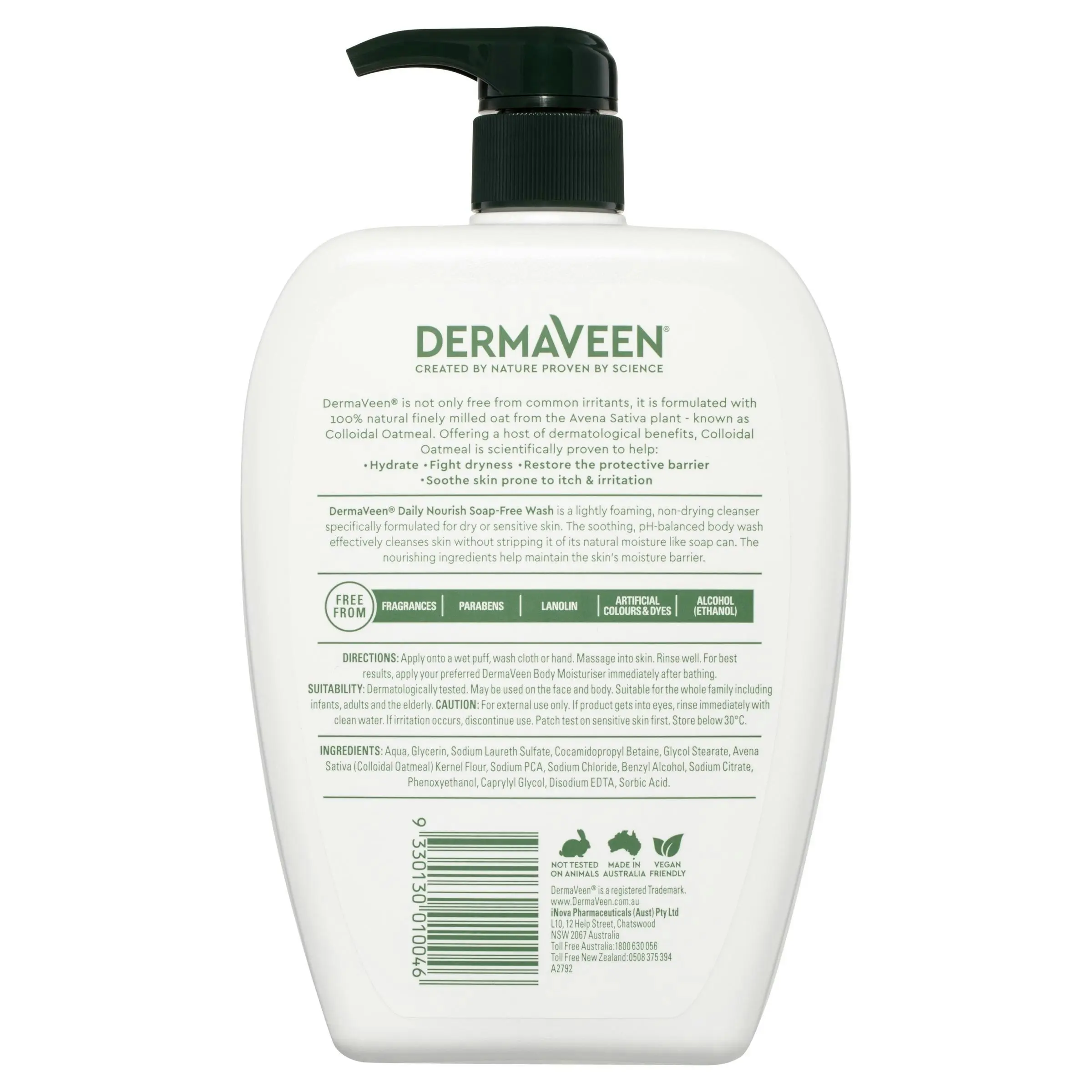 DermaVeen Daily Nourish Soap-Free Wash for Dry & Sensitive Skin 1L